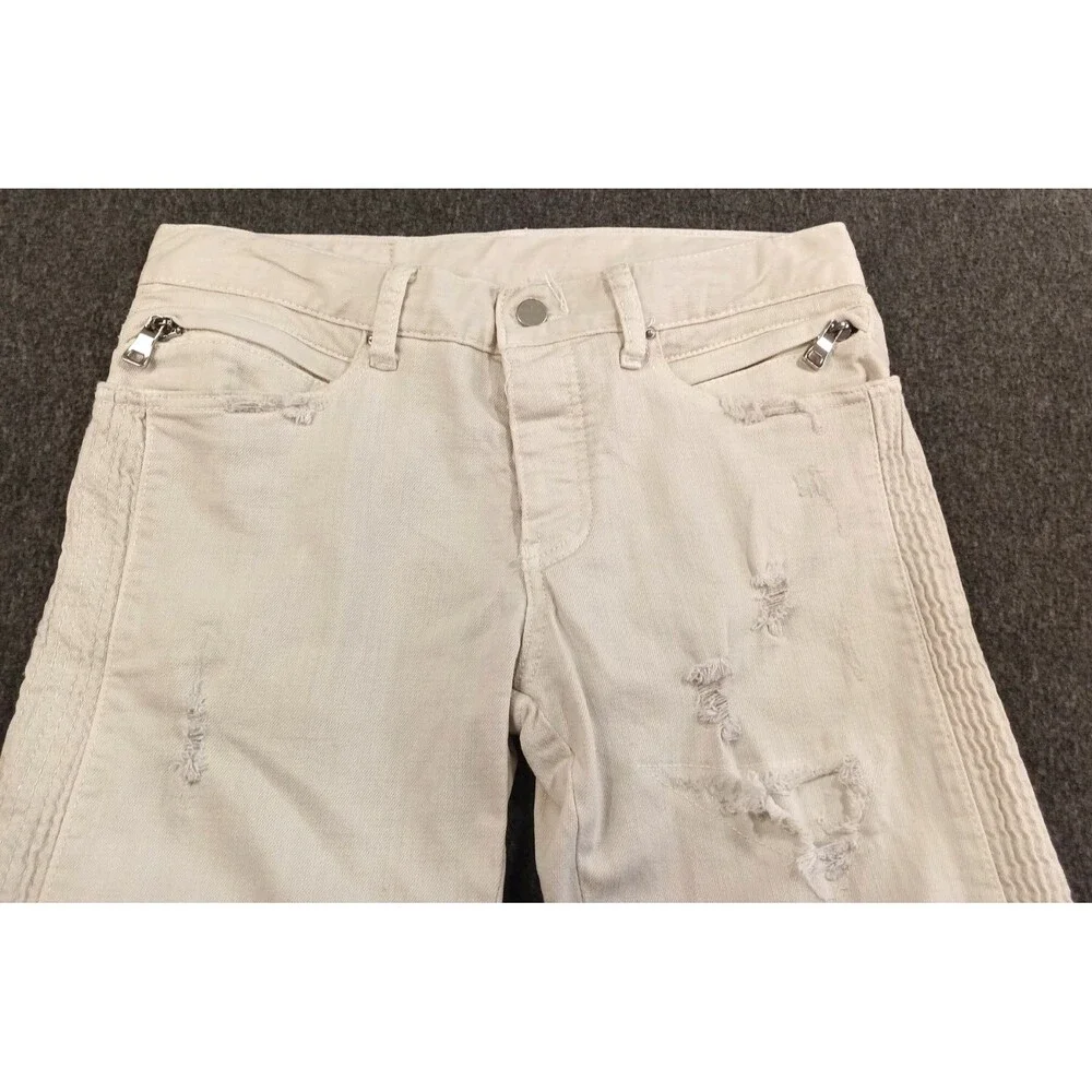 M N M L White Stretch Moto Denim Skinny Distressed Mens Jeans Size 29 Ankle Zip